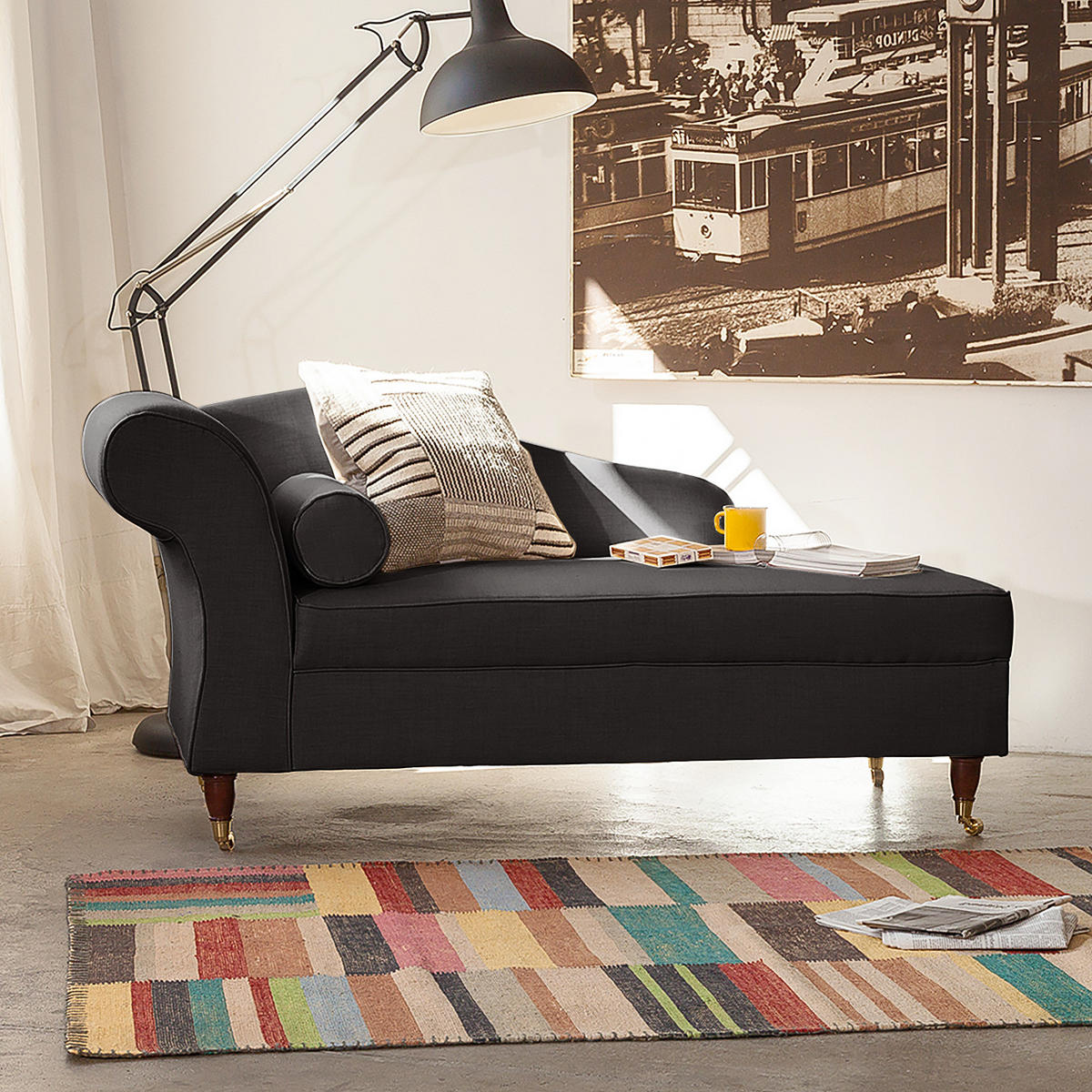 RECAMIERE - Webstoff - Grau, Textil (166/80/77cm) - home24