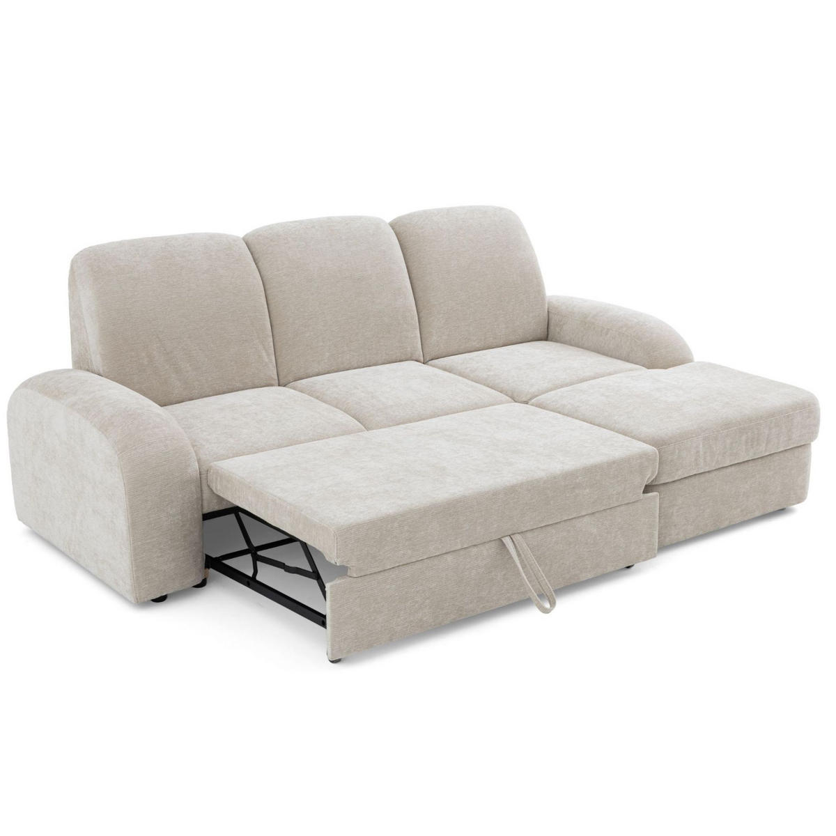 ECKSOFA VIBE S Rechts mit Schlaffunktion 130x202 Chenille Beige - Beige/Schwarz, Holz/Kunststoff (156/255cm) - Muffo