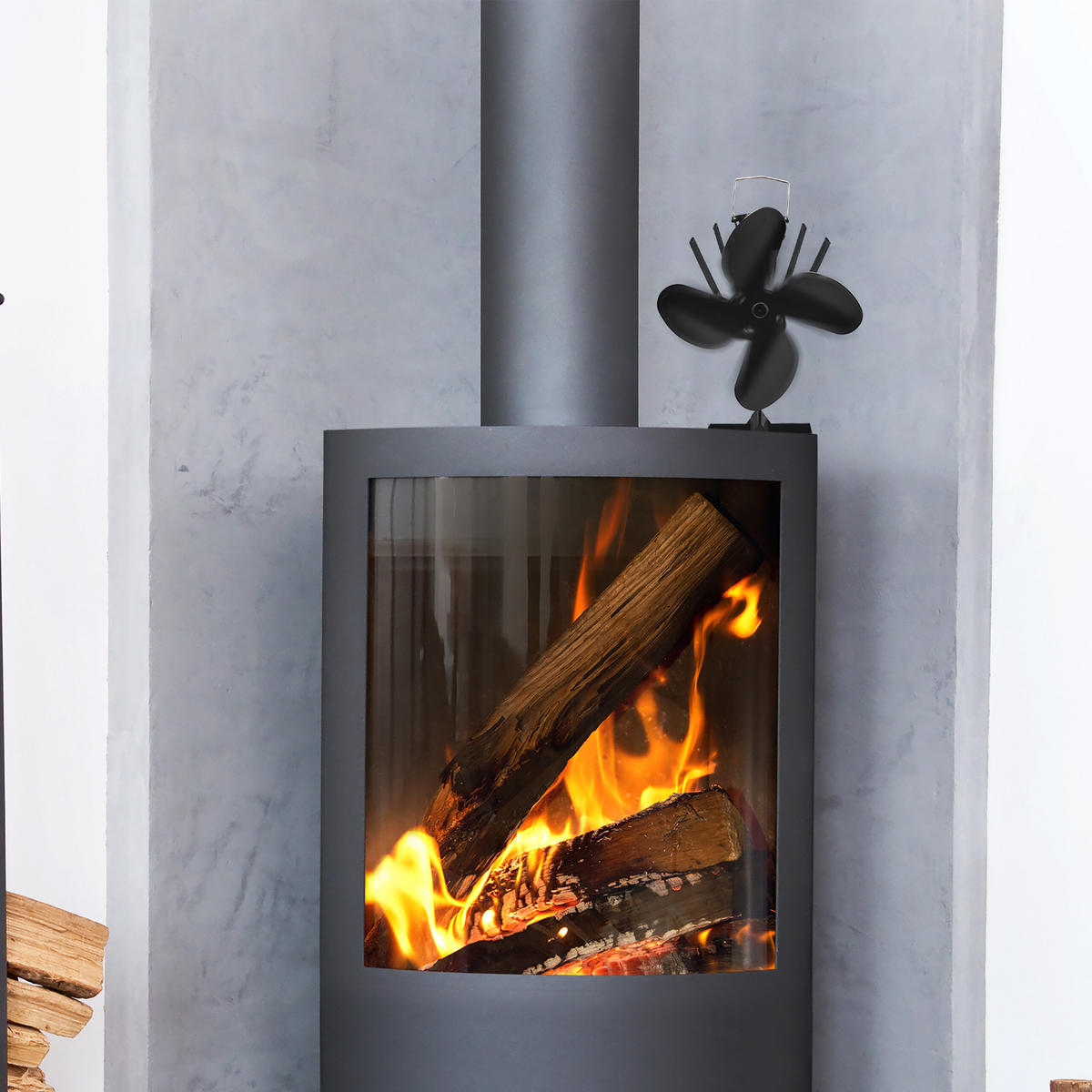 OFENVENTILATOR - Schwarz, Metall (19/26/12cm) - Relaxdays