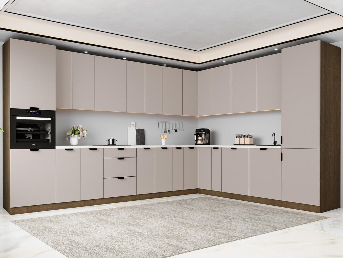 WINKELKÜCHE 385 x 285 cm - Sorento KS11-M385 - in Beige / Dunkle Eiche - Eichefarben/Beige, Holz/Metall (670/247/58cm)