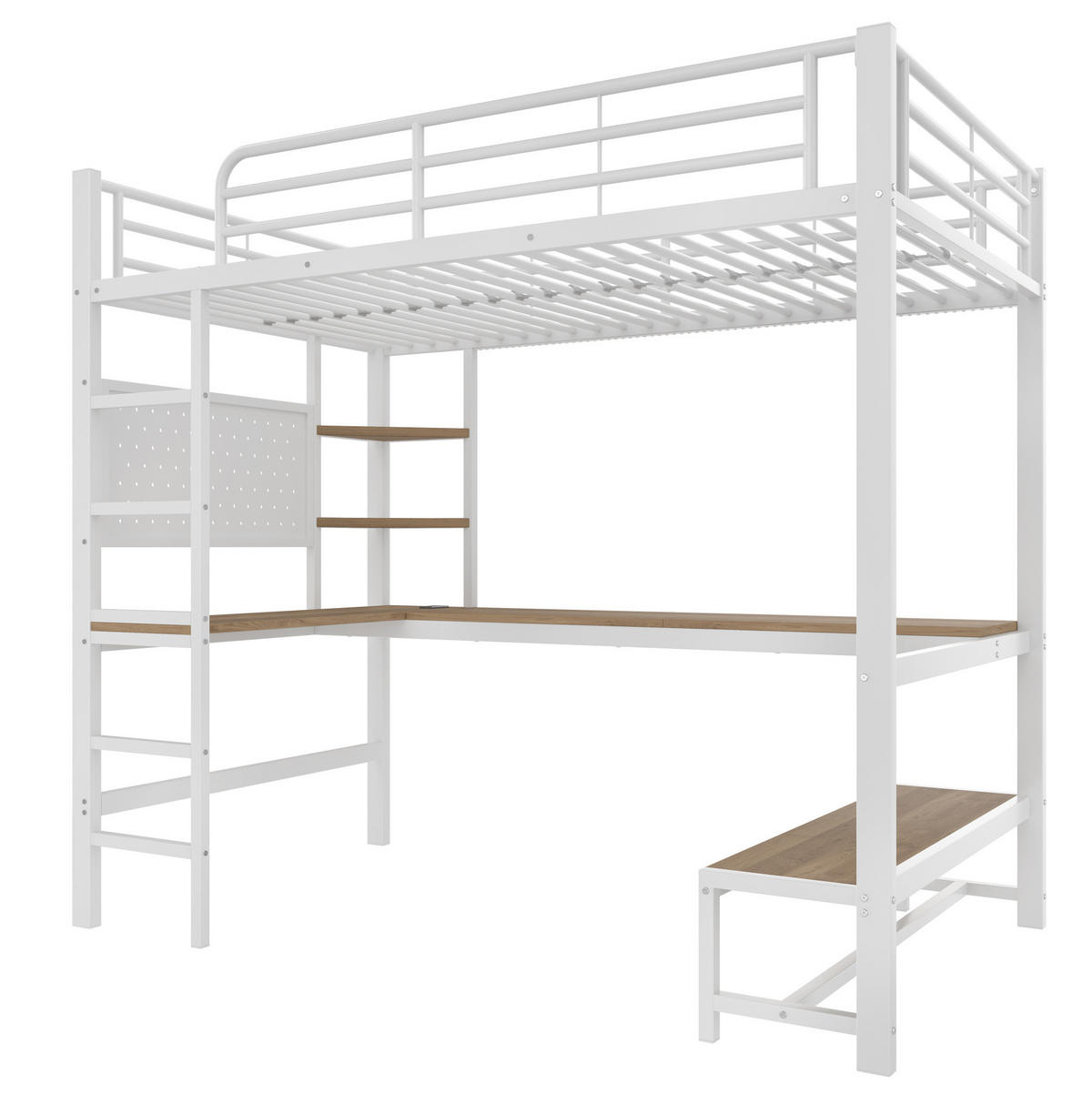 HOCHBETT 90/200 cm aus Metall und MDF mit Schreibtisch, LED und USB-C Weiß - Weiß, Metall (90/200cm) - Modenvie