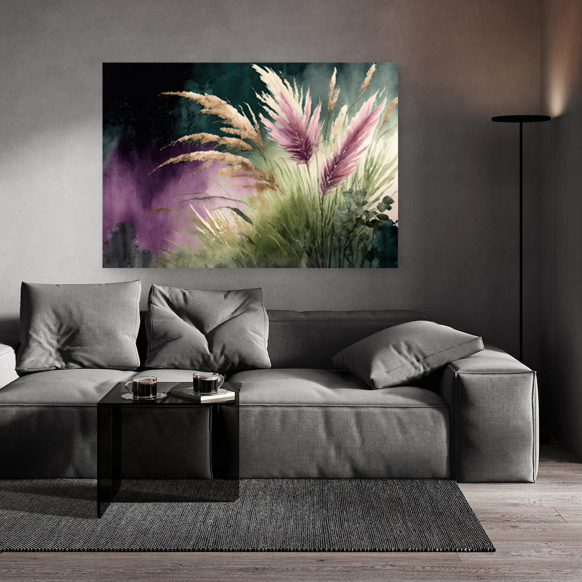 WANDBILD botanik pampasgras natur - Lila, Textil (60/40cm) - Feeby