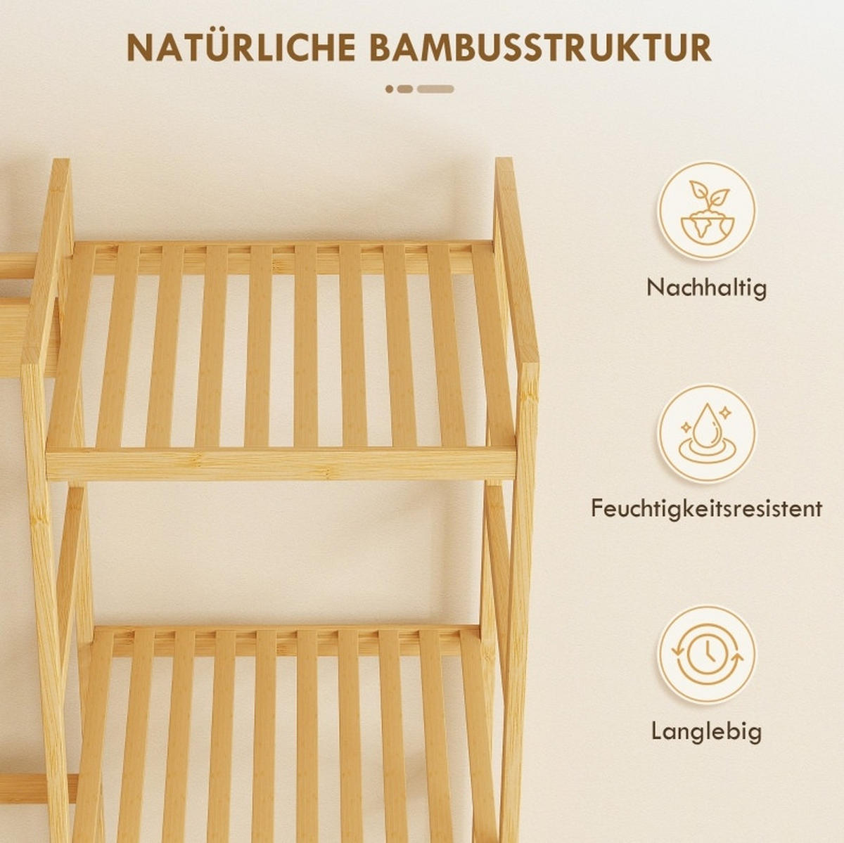 GARDEROBENSTÄNDER 104/33/175 cm aus Bambus mit Schuhregal und Sitzbank Natur - Naturfarben, Naturmaterialien (104/175/33cm) - Modenvie