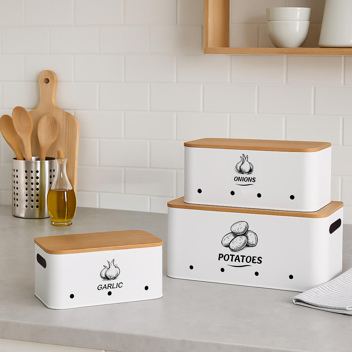 3xAUFBEWAHRUNGSBOX - Weiß, Holz/Metall - Relaxdays