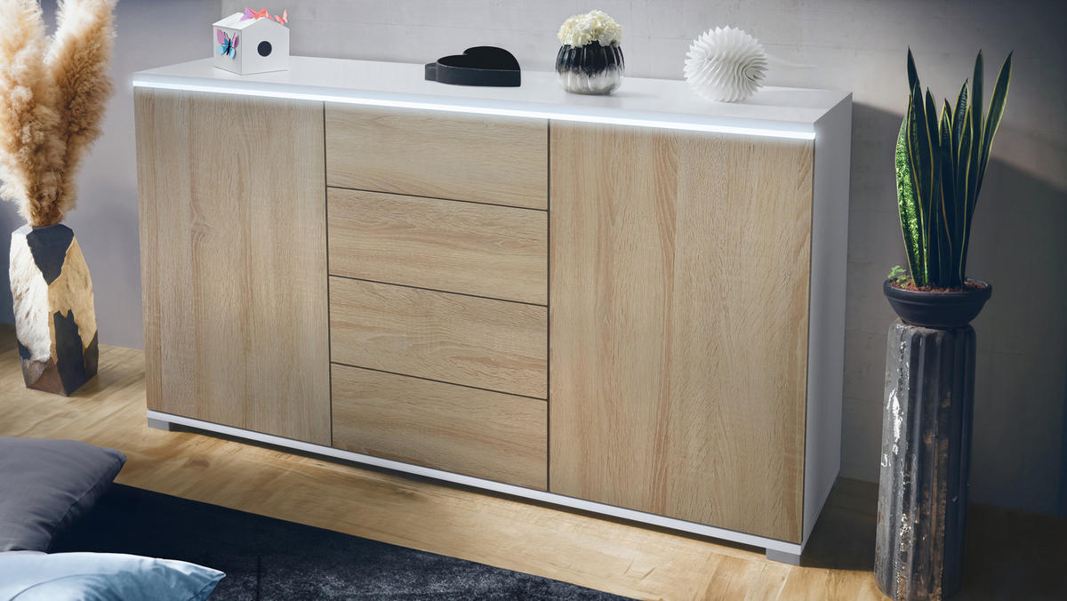 SIDEBOARD Faro Eiche sägerau - Eiche San Remo, Holzwerkstoff (138.5/75.5/35cm) - Vladon