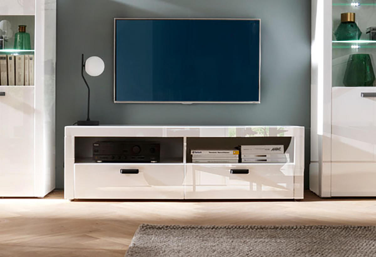 LOWBOARD Bolgna Essen weiß / weiß Hochglanz 152 / 38 / 48cm - Weiß, Holz/Holzwerkstoff (152/48/38cm) - Feldmann-Wohnen