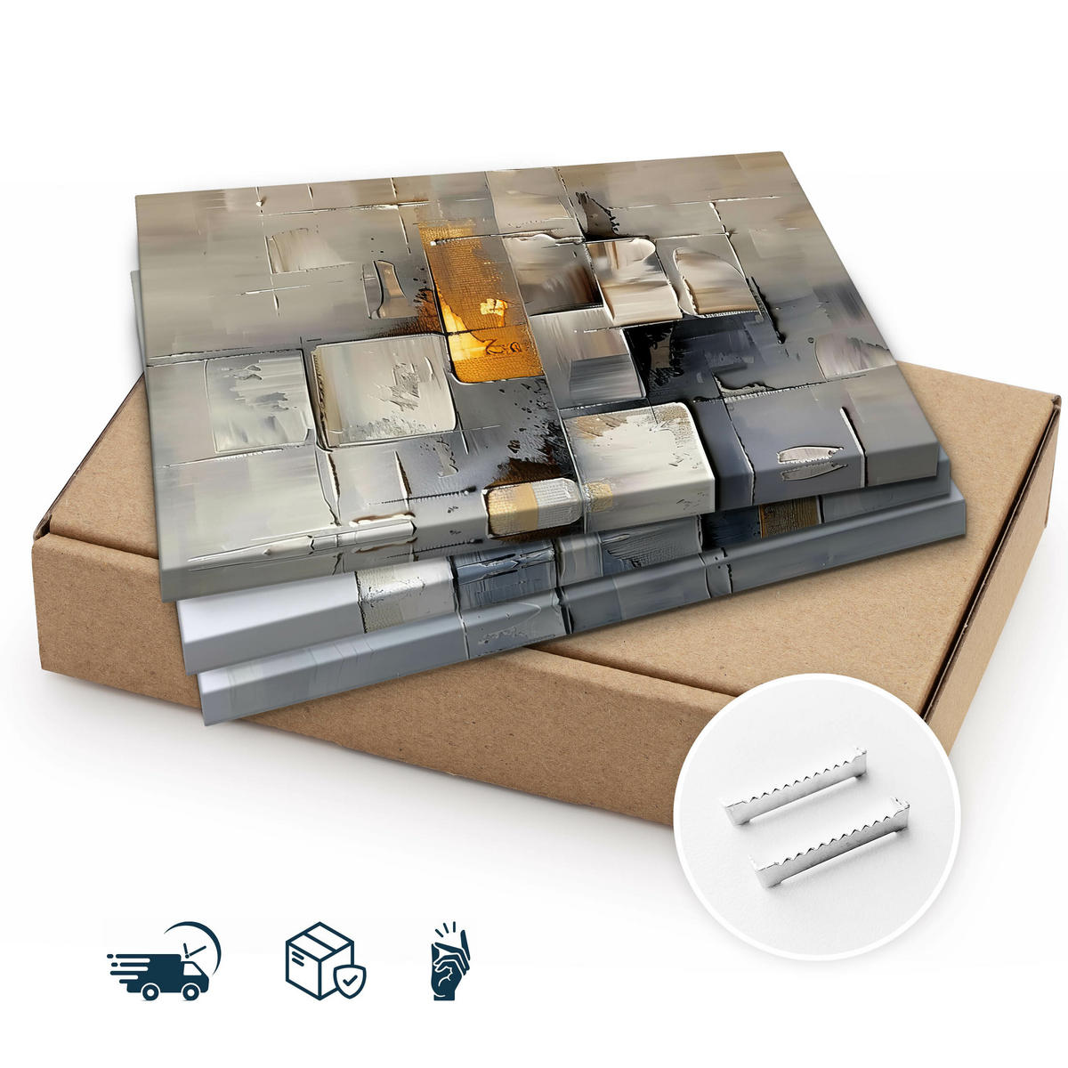 LEINWANDBILDER 3-es Set Abstraktion 3D - Blau/Beige, Textil (90/40cm) - Muralo