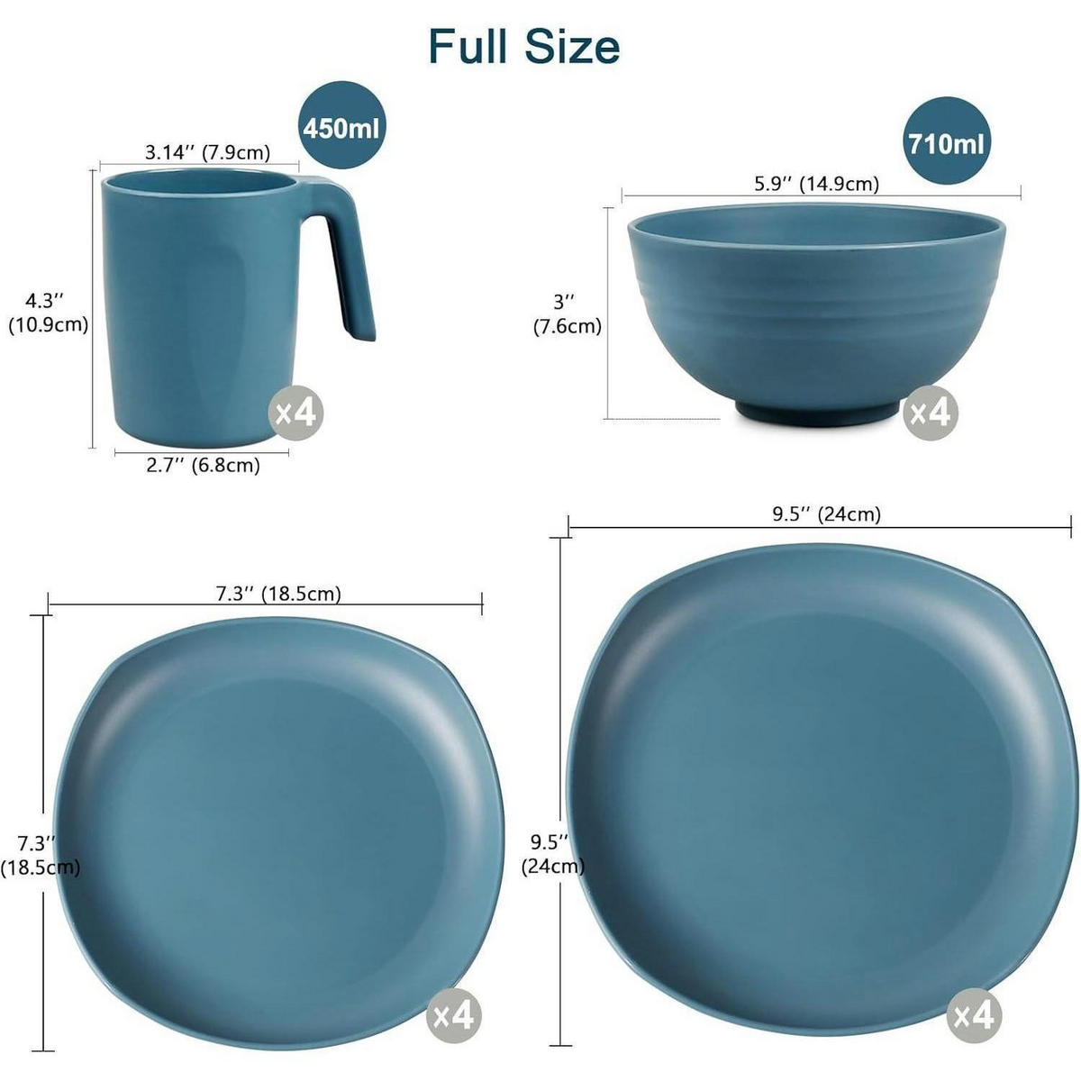 GESCHIRRSET 16-teiliges Set PP leicht unzerbrechlich für 4 Personen - Blau, Kunststoff (24/7.6/24cm)