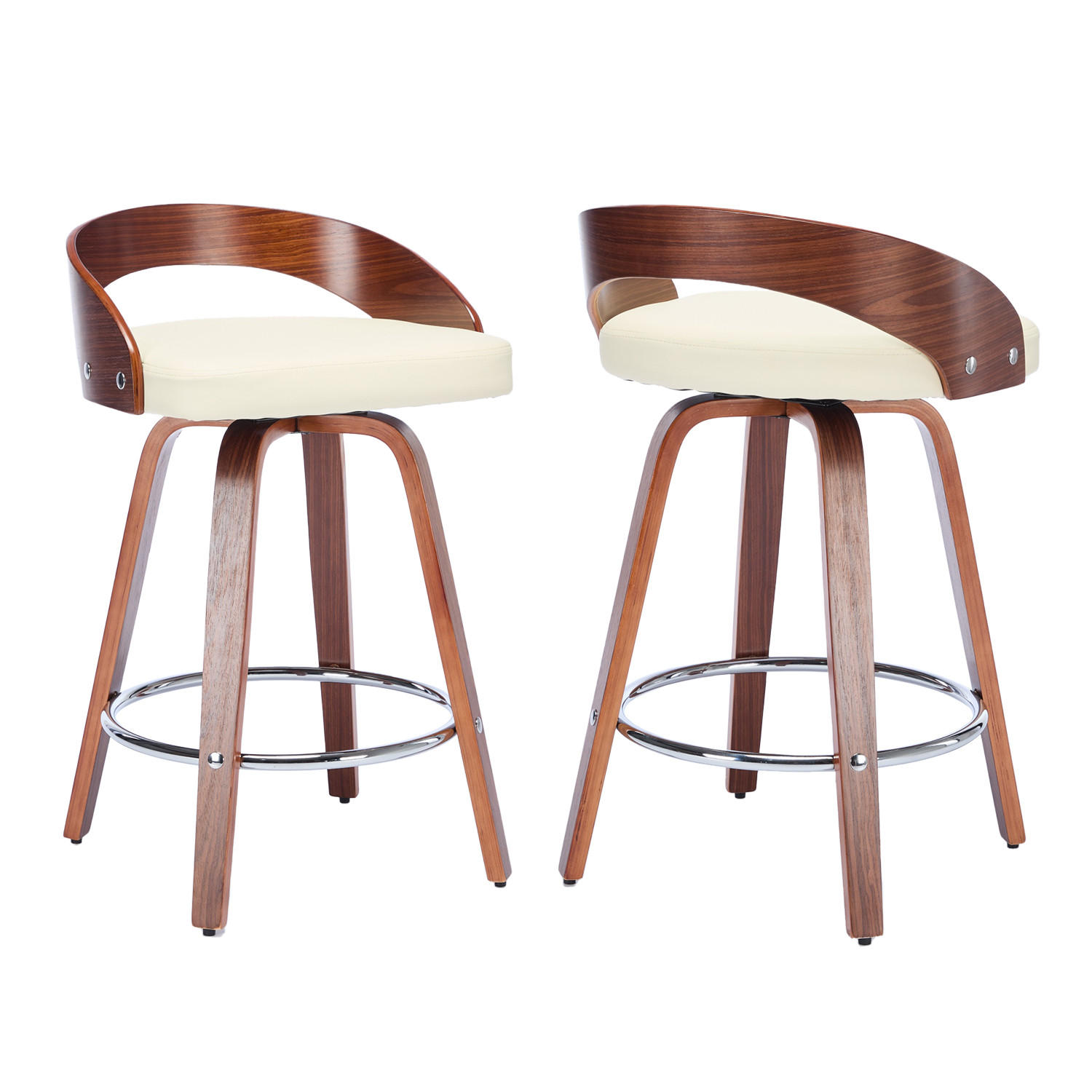 BARHOCKER 2er-Set, drehbar, aus Holz, gepolsterte Sitzfläche, Beige, DE1854BG - Beige/Braun, Leder/Textil (46.5/77.5/46.5cm) - Meubles Cosy