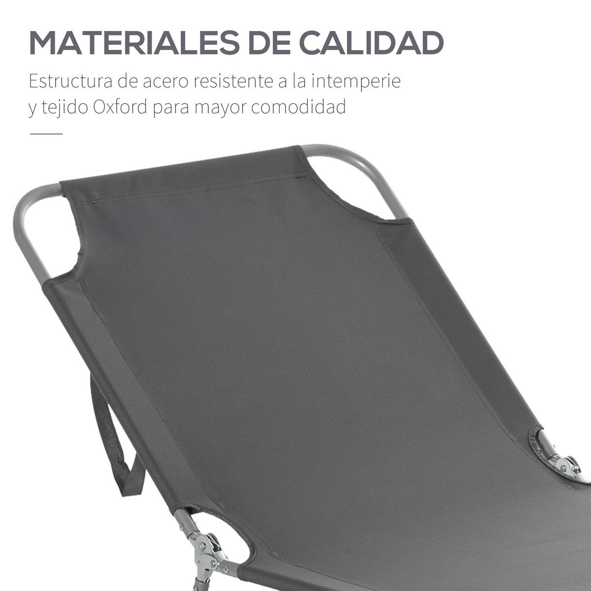 SONNENLIEGE Klappbare mit 5-fach verstellbarer Rückenlehne Tragkraft 120 kg 187 x 55 x 24 cm ,Grau - Grau, Metall (55/24/187cm) - Vallsero