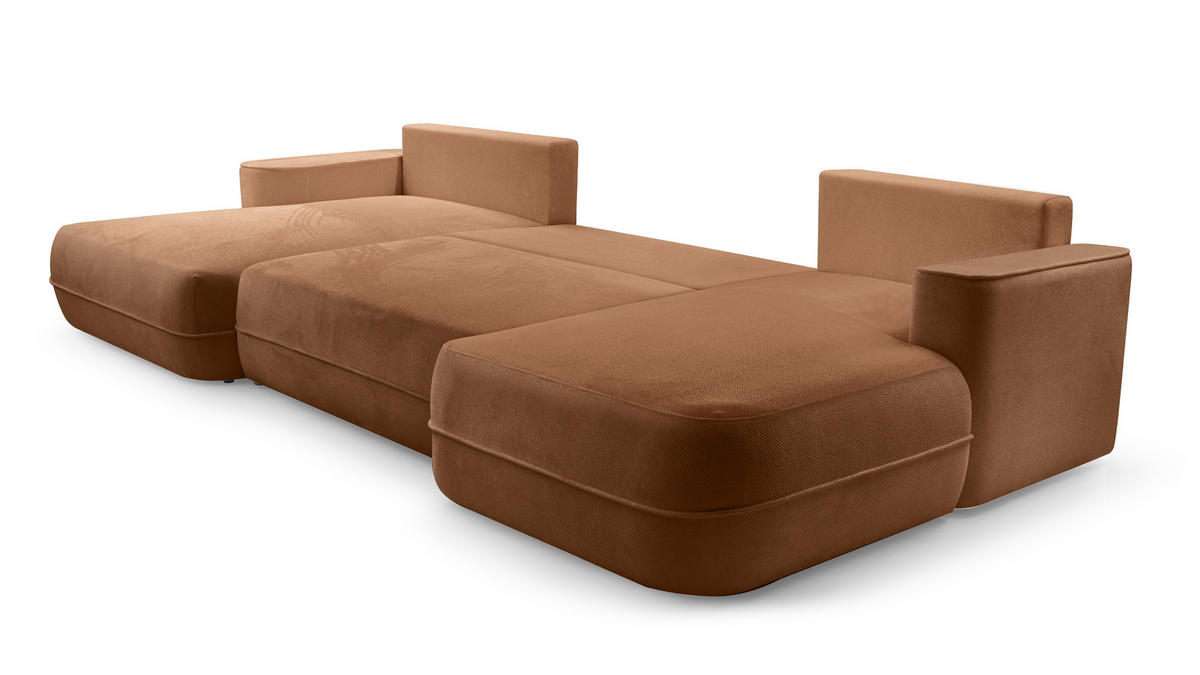 WOHNLANDSCHAFT Peoni Kupfer 364/168/87 cm mit Schlaffunktion - Schwarz/Orange, Kunststoff/Textil (364/87/168cm) - AX Living