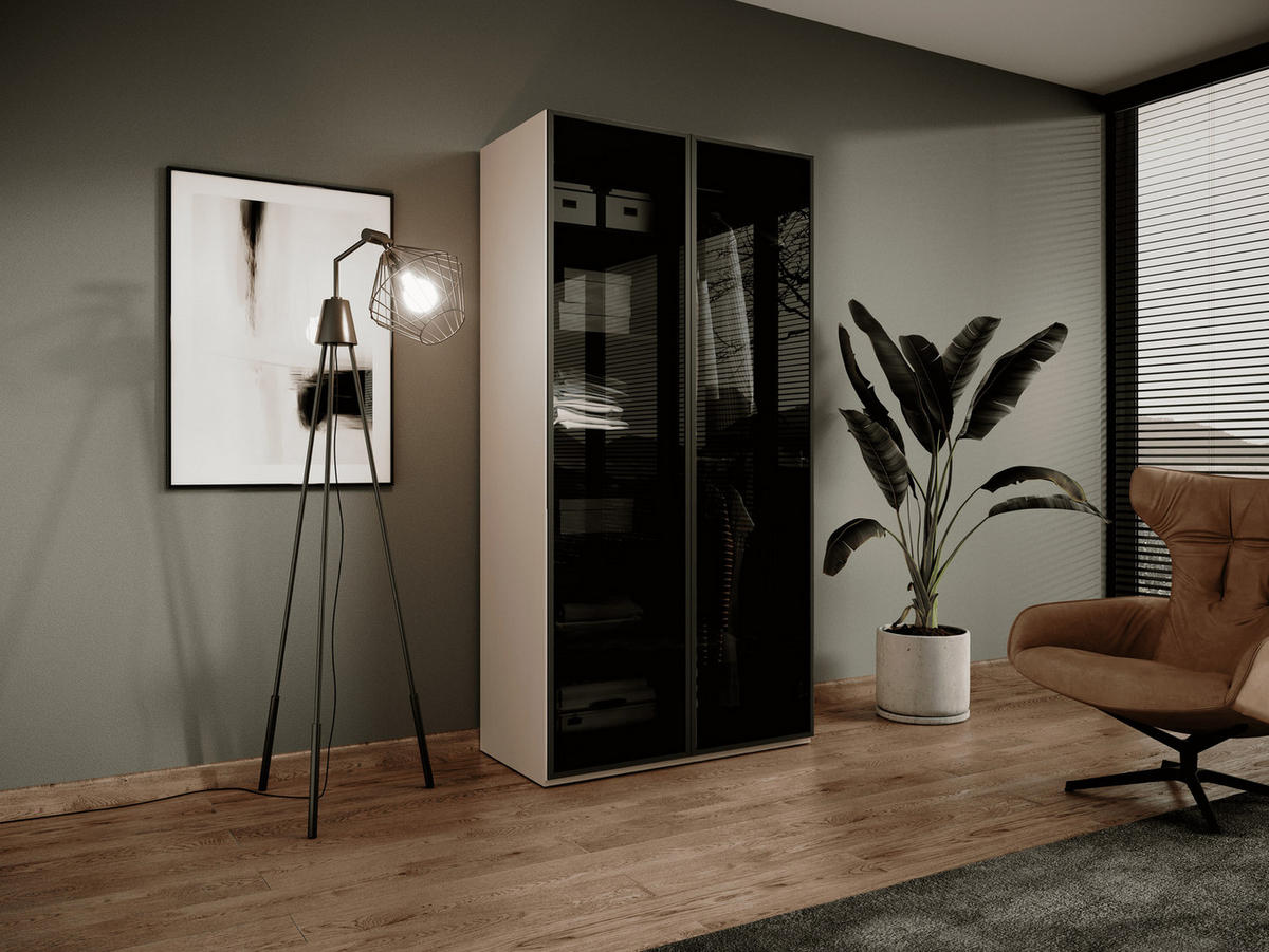 KLEIDERSCHRANK ZEN (Modular, Beige Matt, Getöntes Glas Antisol, 2-türig) - Beige/Schwarz, Holz/Holzwerkstoff (101/200/51cm) - Ravio