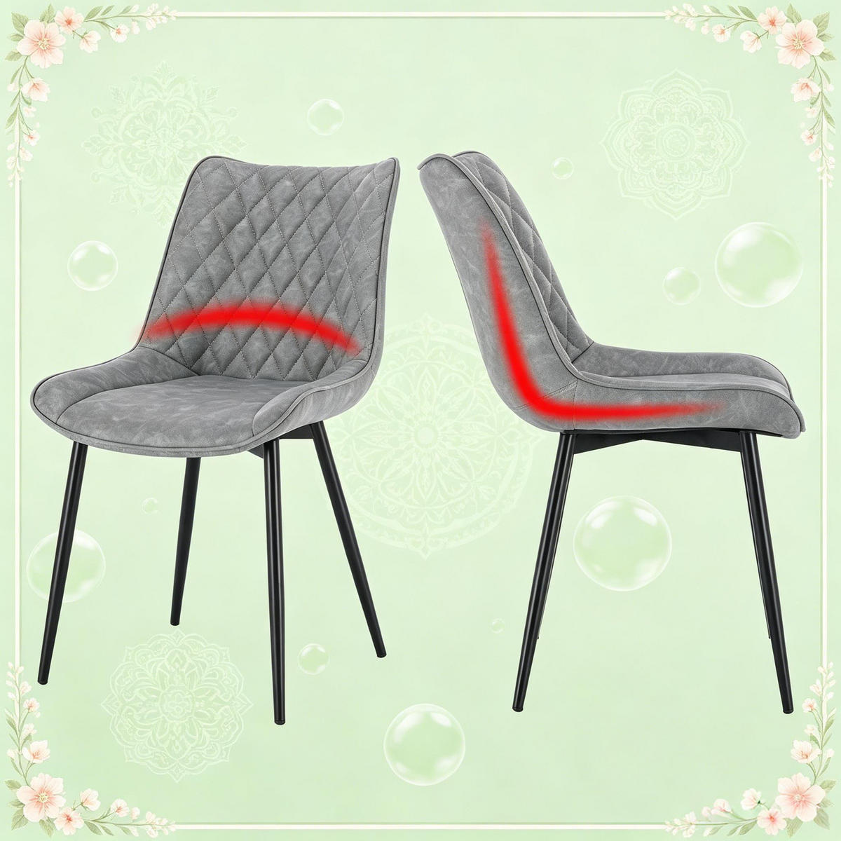POLSTERSTUHL DE-36200 2er Set mit Kunstlederbezug Grau - Grau, Metall (40.5/85.5/46cm) - ComfortXL