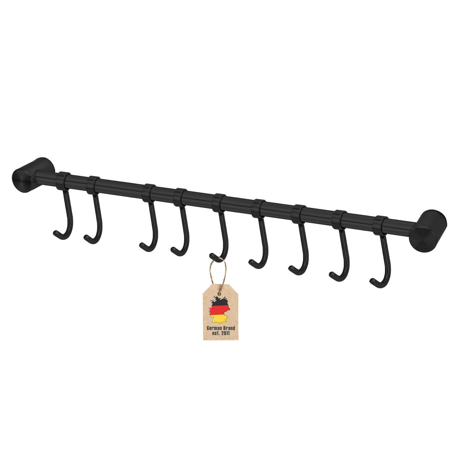 KÜCHEN HAKENLEISTE mit 9 Haken - Schwarz, Metall (3.4/2.2/49.8cm) - Intirilife