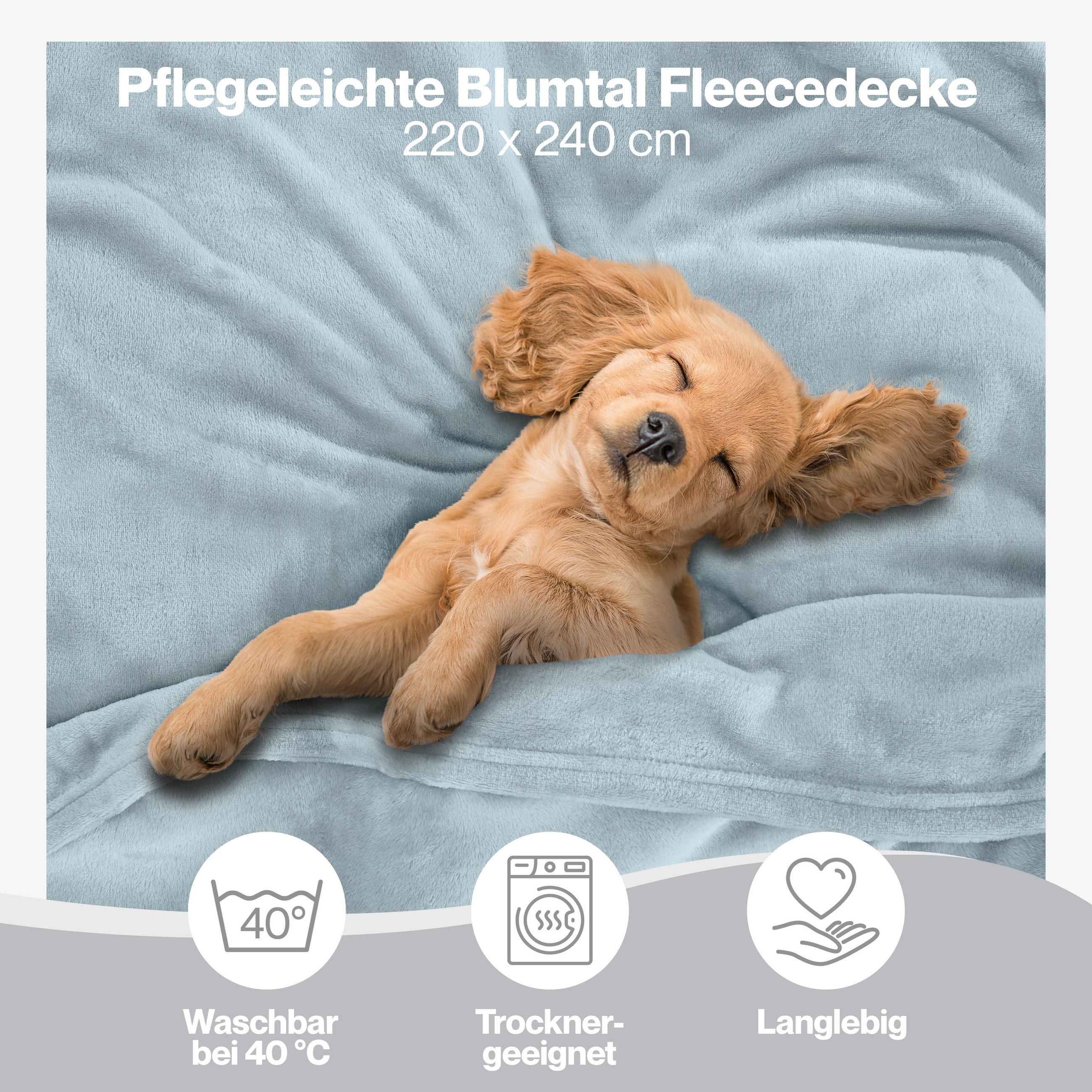 Thumbnail - Blumtal Kuscheldecke, Hellblau, Textil, Rechteckig, 220x240 cm, Wohntextilien, Decken, Kuscheldecken