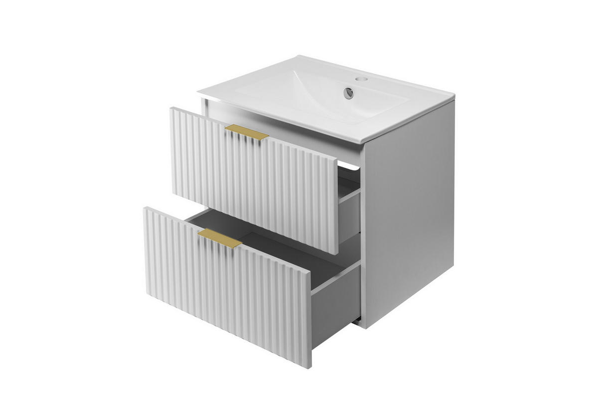 WASCHBECKUNTERSCHRANK, Weiß, 60 x 57 x 46 cm, Griff Gold, ohne Arbeitsplatte - Goldfarben/Weiß, Holzwerkstoff (60/57/46cm) - 3XE LIVING