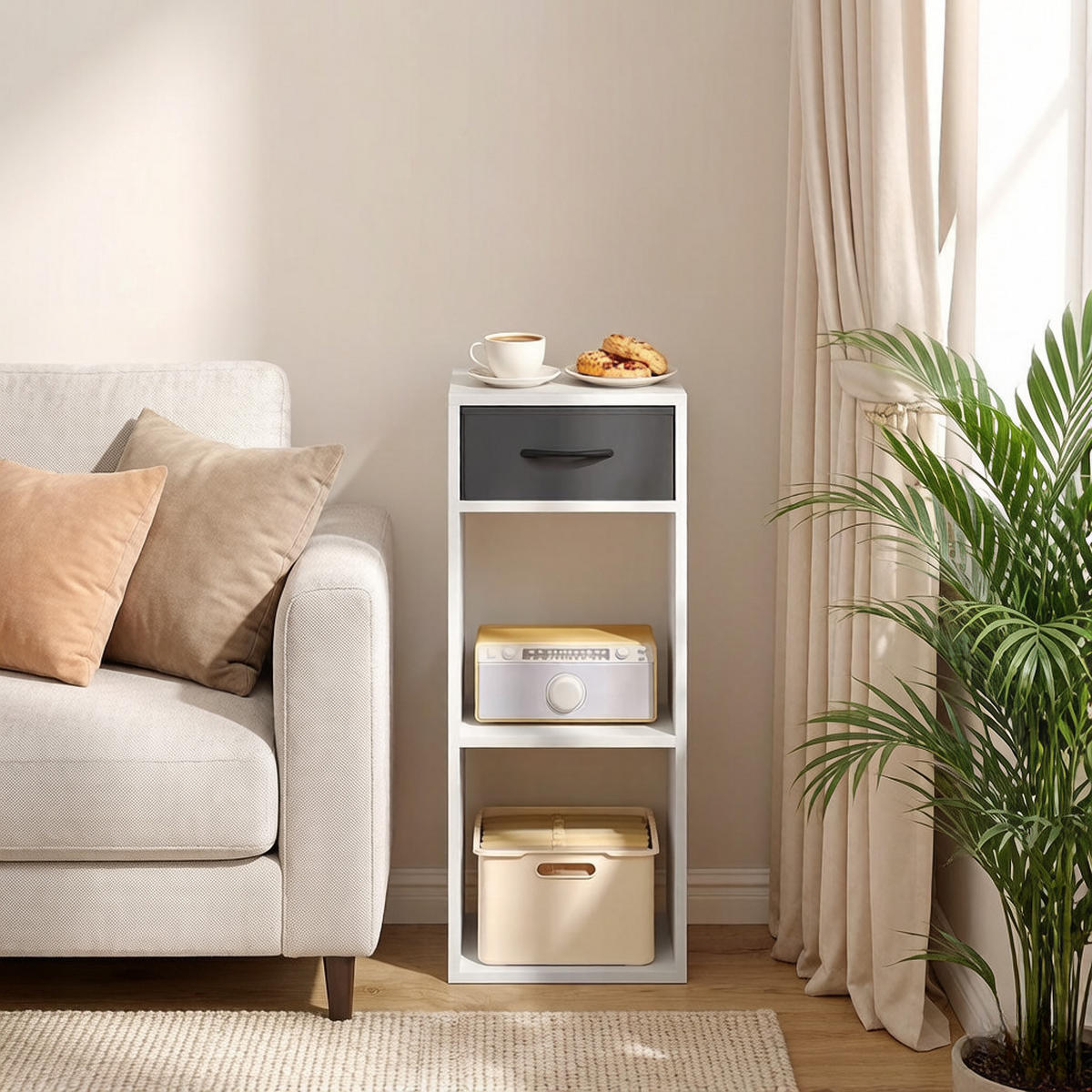 BÜCHERREGAL Grau/Weiß 1 Schublade und 2 offene Fächer 32/30/80 cm - Grau, Holzwerkstoff (32.4/80/30cm) - PANGIVO