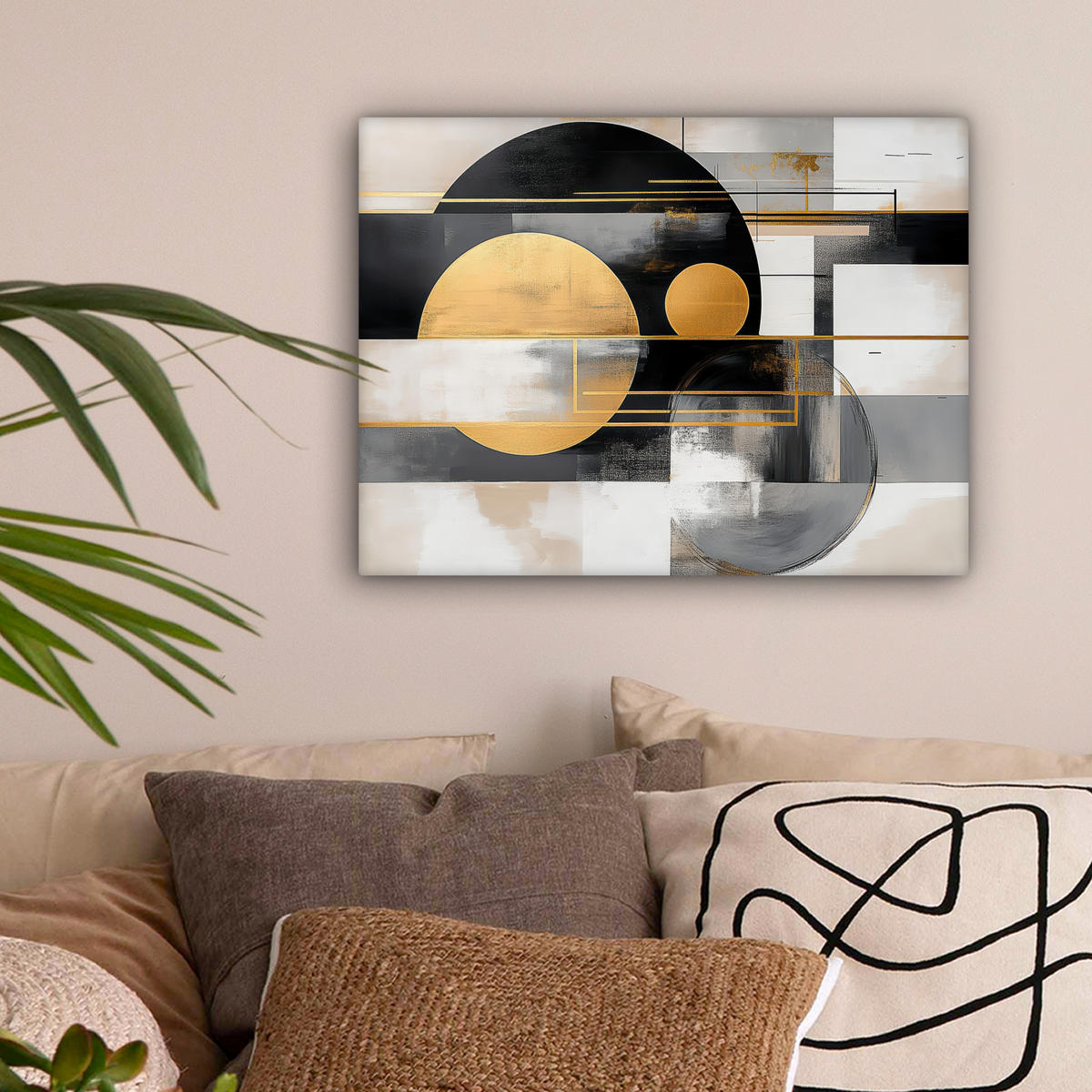 LEINWANDBILD Abstrakt - Gold - Silber - Formen - Ästhetisch - Modern Wandbild 40x30 cm - Goldfarben, Textil (40/30cm) - MuchoWow