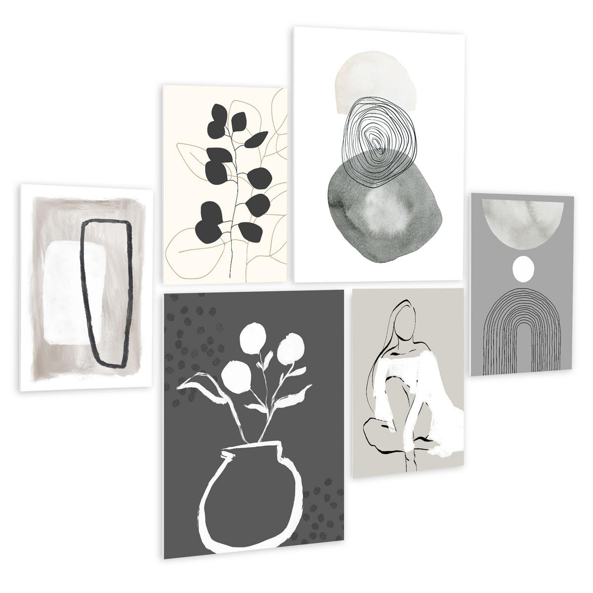 BILDERSET 6er-Set 30x40 cm + 20x30cm abstrakte Kunst - Beige, Kunststoff (105/85cm) - artissimo