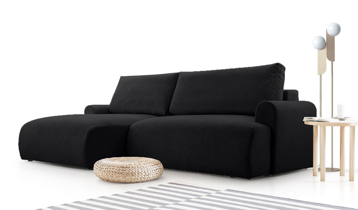 ECKSOFA mit Schlaffunktion Bordon, Schwarz - Schwarz, Textil (150/260cm) - Fedve