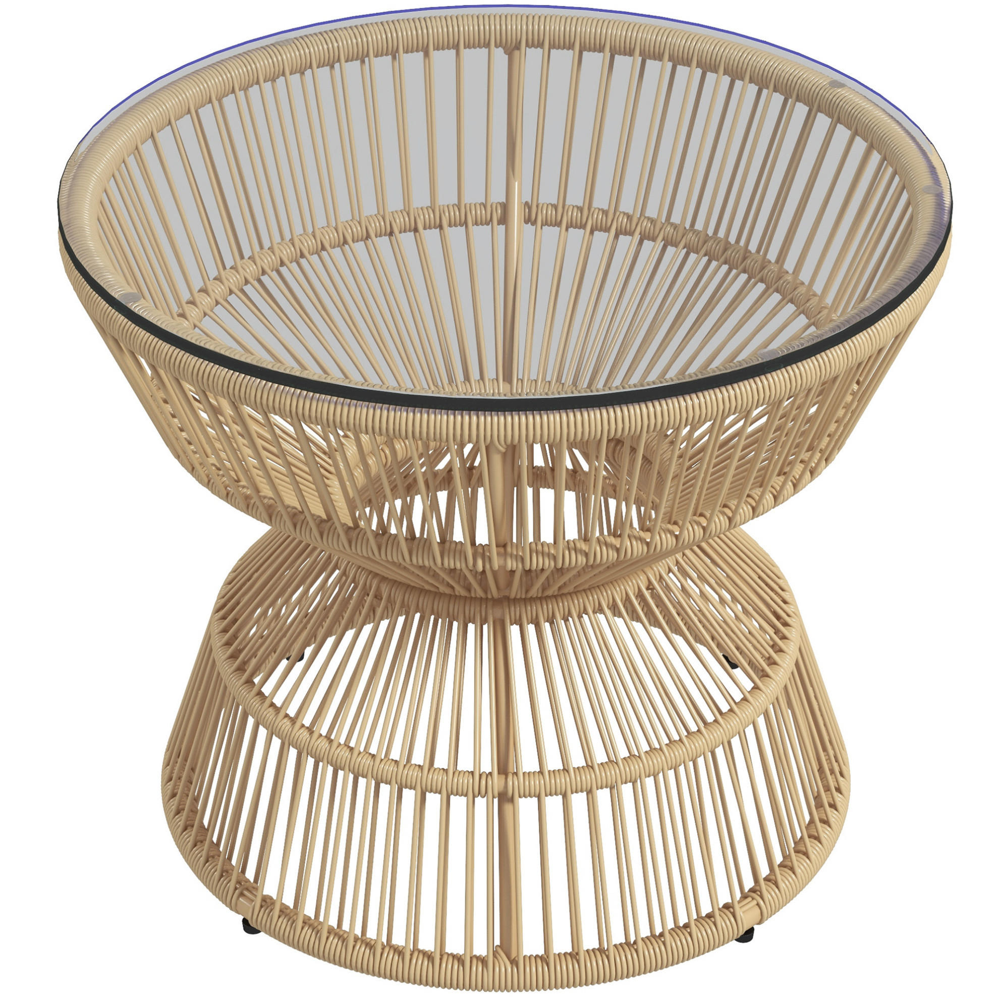 BEISTELLTISCH 60/60/50 cm mit Hartglas-Tischplatte und PE-Rattan-Geflecht, Naturholz - Naturfarben, Glas (60/60/50cm) - Redom