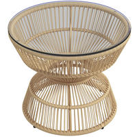 BEISTELLTISCH 60/60/50 cm mit Hartglas-Tischplatte und PE-Rattan-Geflecht, Naturholz - Naturfarben, Glas (60/60/50cm) - Redom