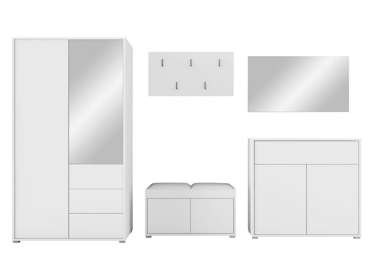 GARDEROBEN-SET Gesita V - Weiß Hochglanz/Silberfarben, Holzwerkstoff/Kunststoff (100/178/59cm) - MIRJAN24