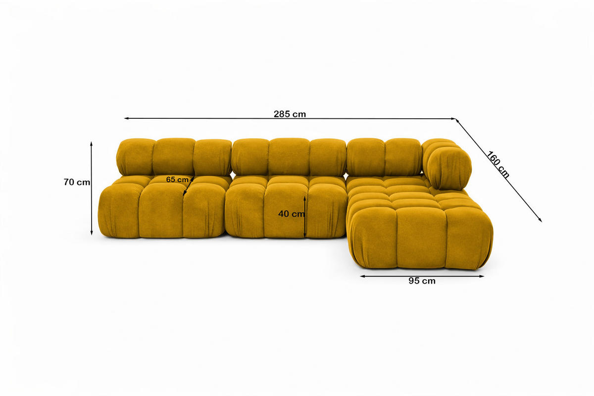 ECKSOFA L-Form Modulare, Veloursstoff Salvador, Gelb, Rechts, Selia - Gelb, Holz (285/160cm) - Kaiser Möbel