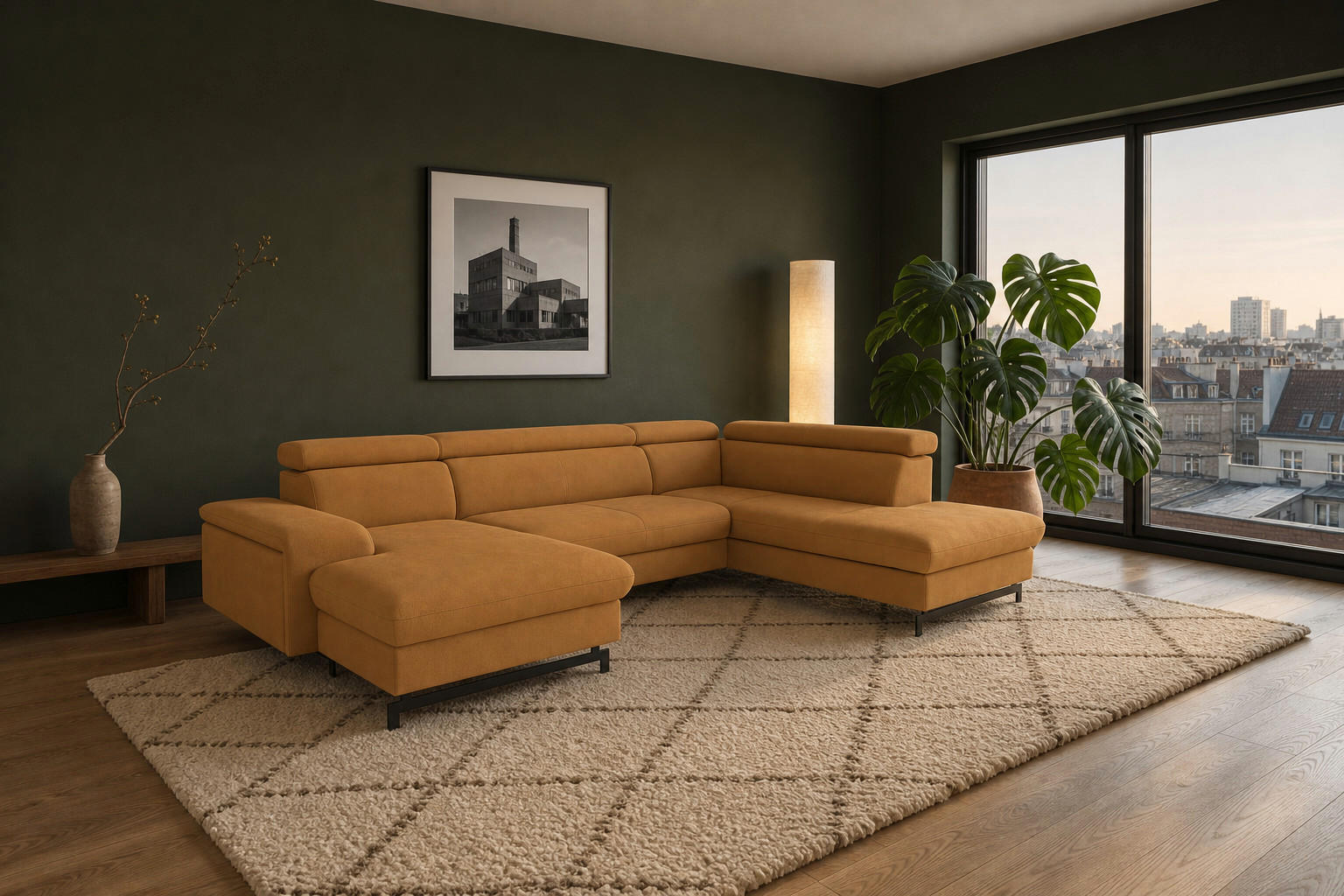 foamnova Wohnlandschaft Dunkelgelb 328x81x215 cm