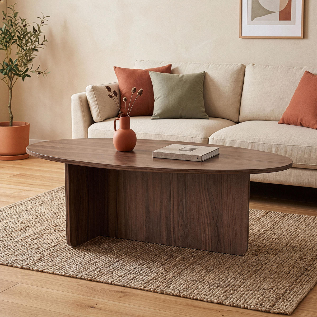 COUCHTISCH mit ovaler Platte L125 cm 65/120/40 cm - Naturfarben, Holzwerkstoff (70/65/40cm) - Calicosy