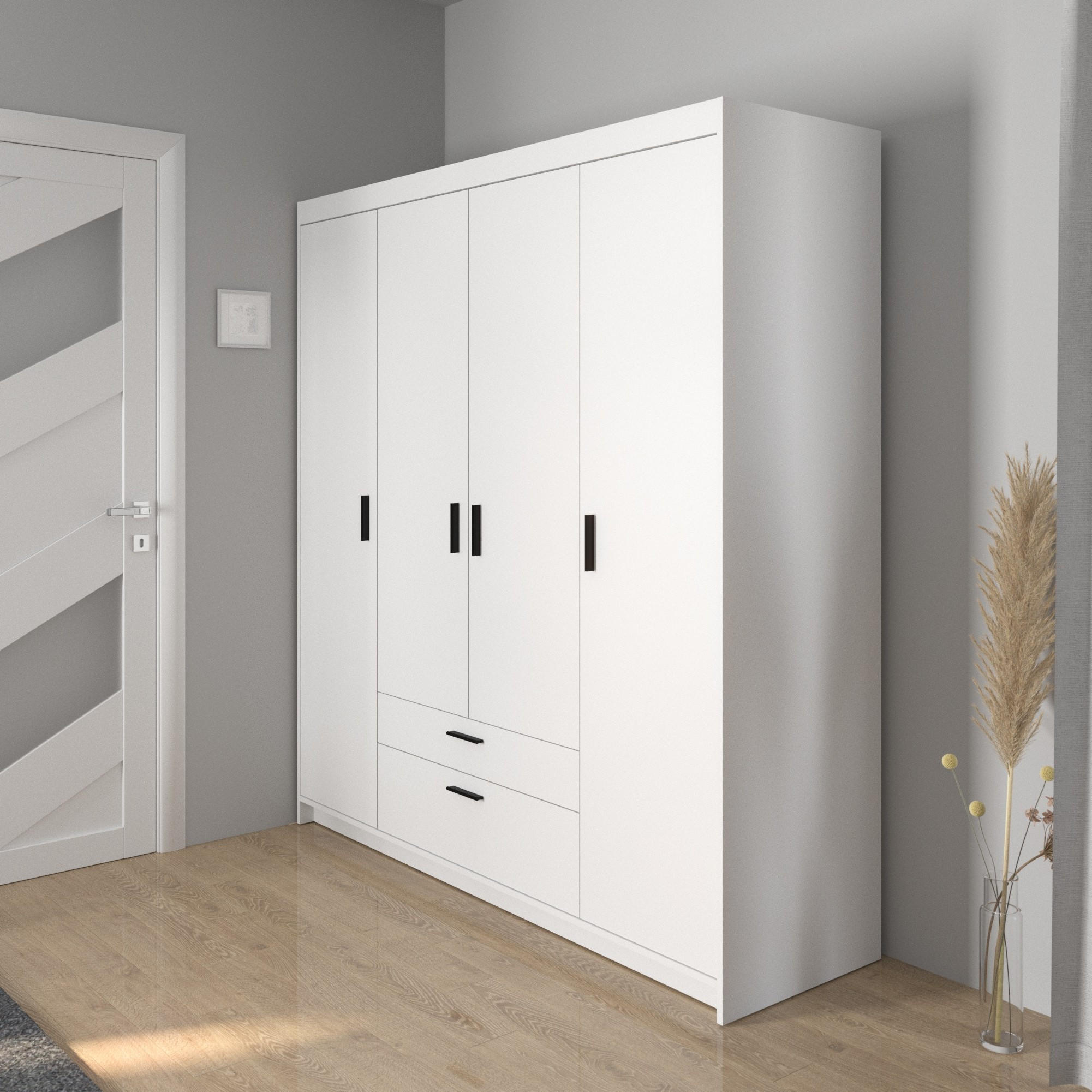 DREHTÜRENSCHRANK ELENORA 176,3/190,5/53cm 4-türig Weiß - Weiß, Holzwerkstoff (176.3/190.5/53cm) - MASSENO