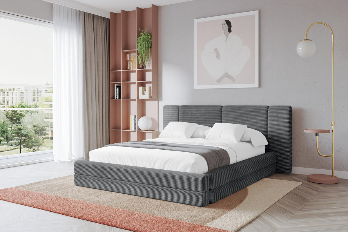 POLSTERBETT mit Bettkasten und Lattenrost, Boxbett ohne Matratze - TEVO 140x200 Dunkelgrau - Graphitfarben, Holzwerkstoff/Textil (140/200cm) - ALTDECOR