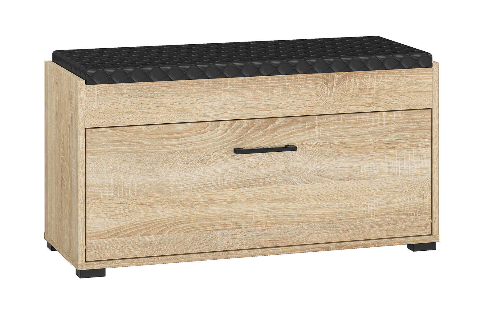 SCHUHBANK Caro Sonoma Eiche hell / schwarz 90 / 34 / 48cm - Schwarz/Braun, Holz/Holzwerkstoff (90/48/34cm) - Feldmann-Wohnen