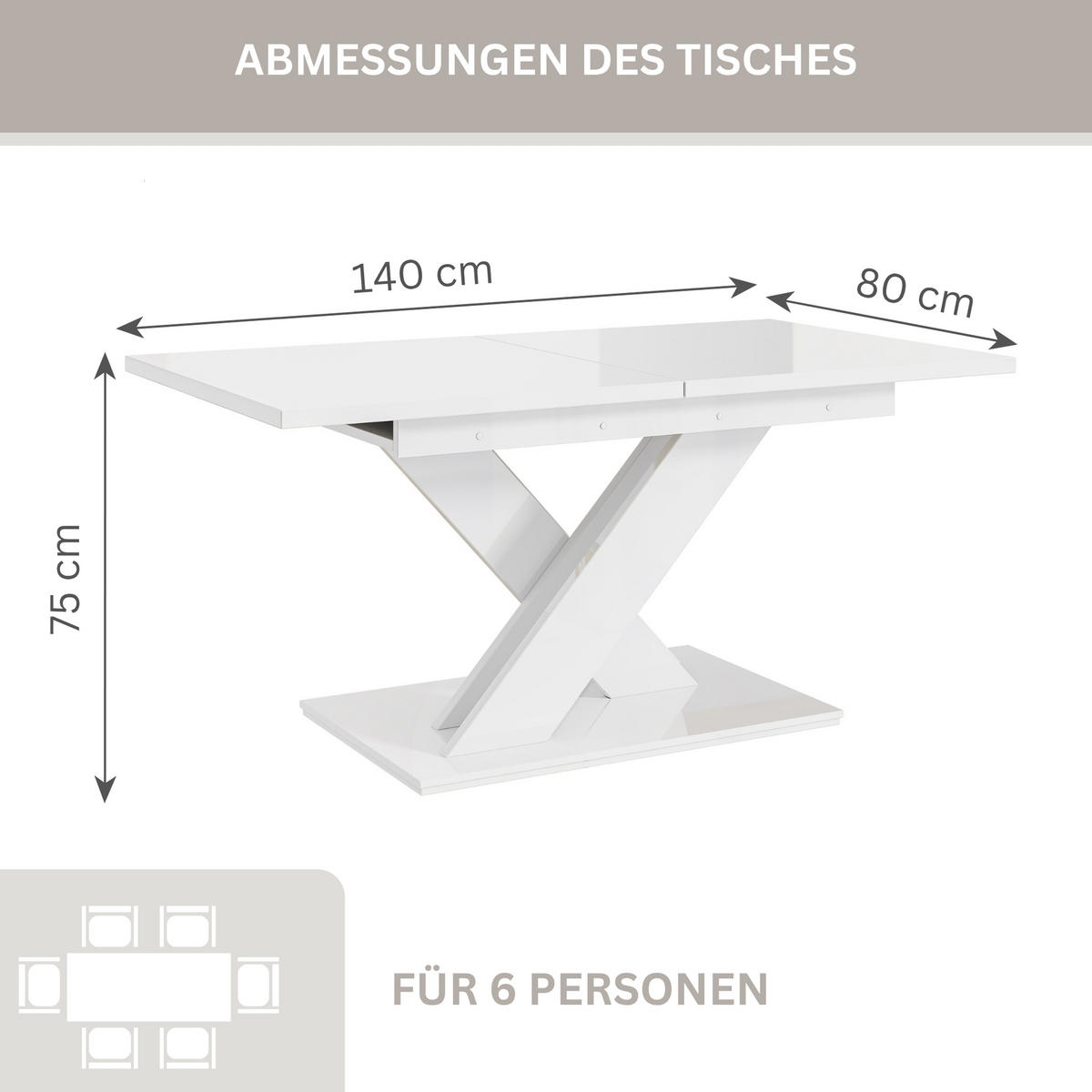 ESSTISCH Weiß Hochglanz Ausziehbar 140 - 180 cm - Weiß Hochglanz, Holzwerkstoff (140/80/75cm) - PROSPERO