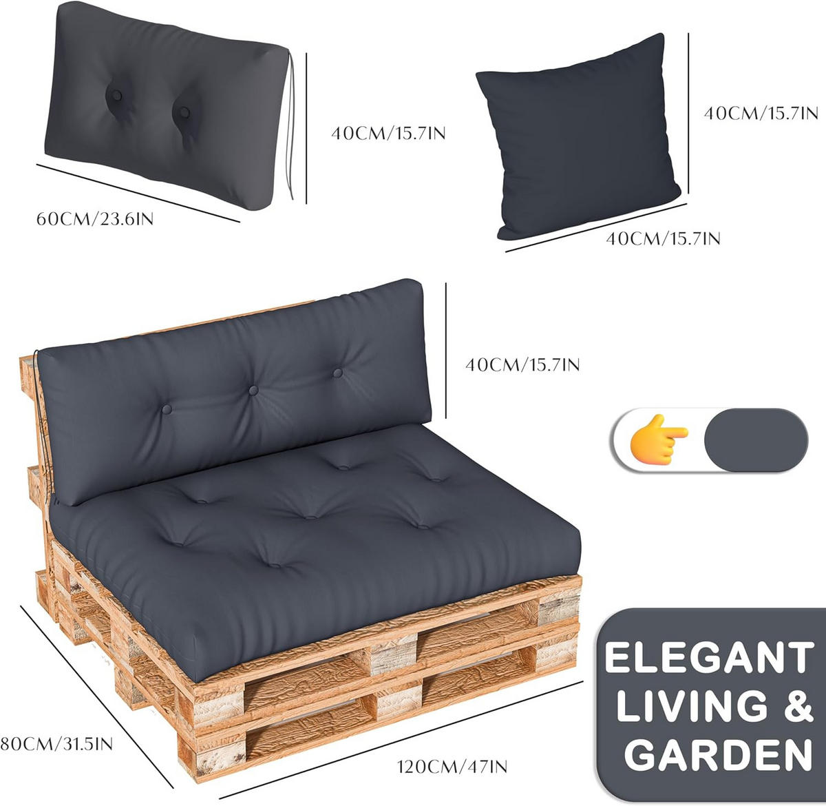 PALETTENKISSEN 4er Set - Grau, Textil (120/40/80cm) - Vercart