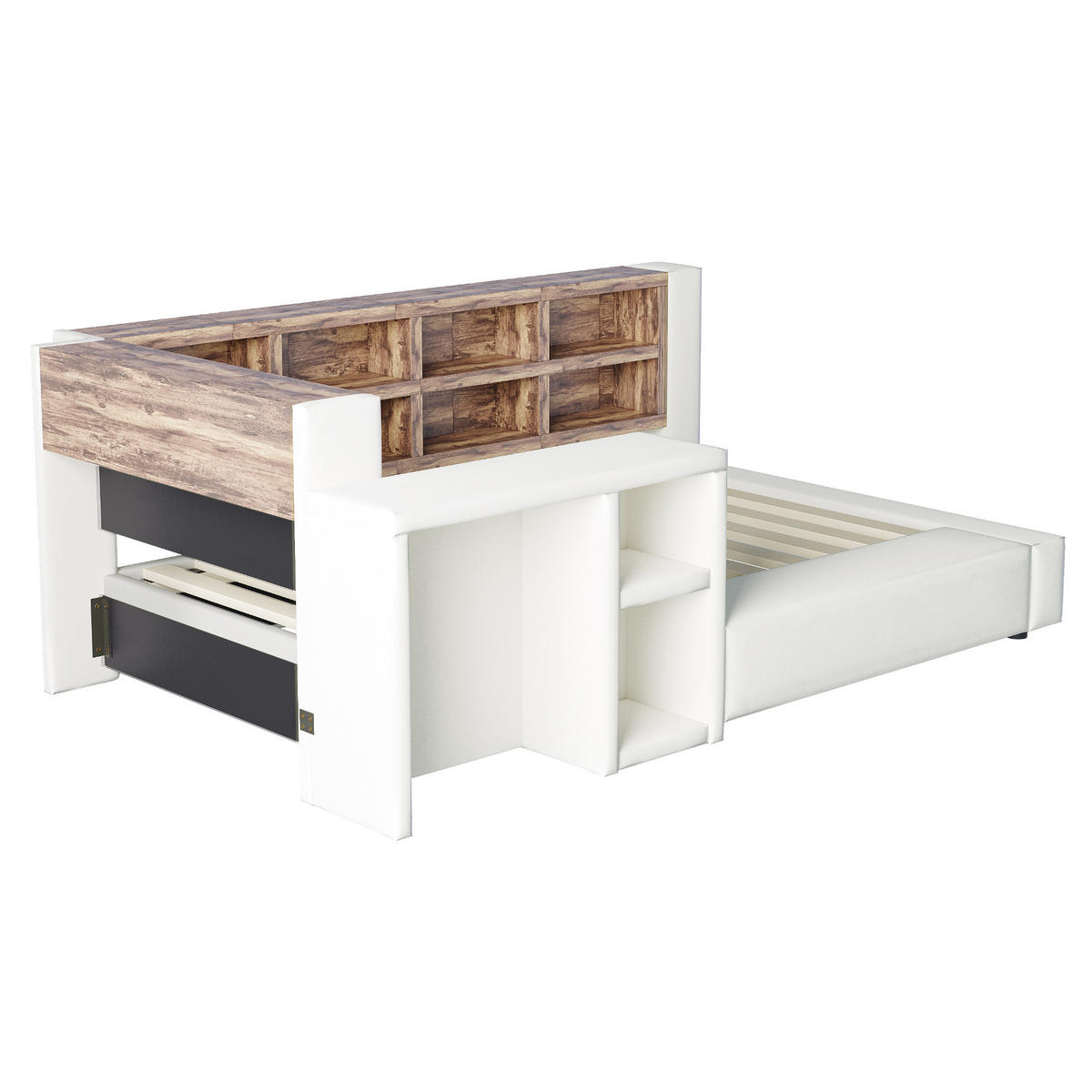 KINDERBETT 90/200 cm mit Stauraum, LED und Beistelltisch, DE-41695, in Beige - Beige, Holzwerkstoff (90/200cm) - ComfortXL