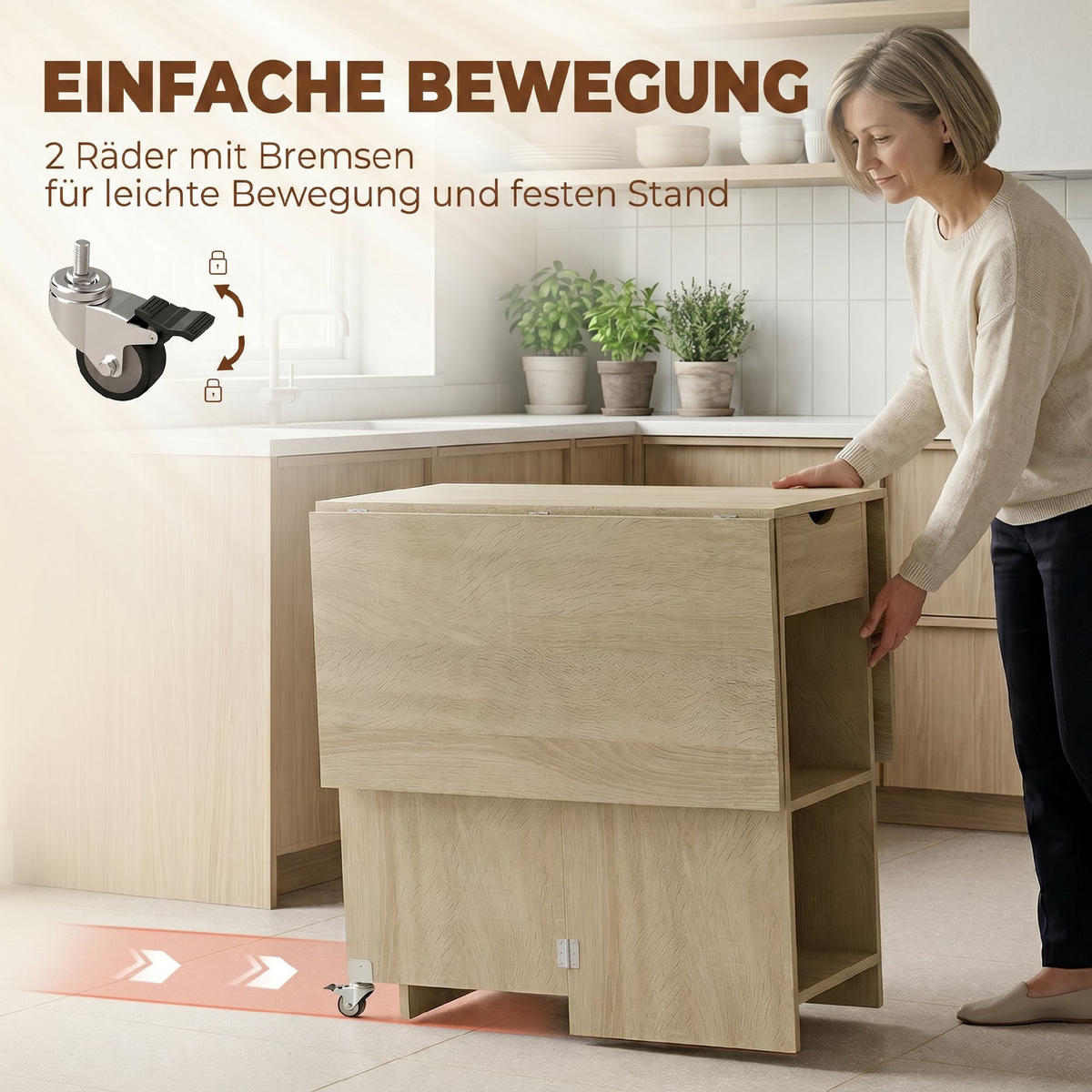 KLAPPBARER-ESSTISCH Spanplatte Naturholz - Naturfarben, Holzwerkstoff (114.5/70/75cm) - HOMCOM