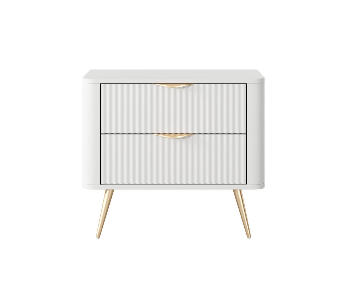 NACHTKONSOLE Flore Weiß / Gold - 48 cm - mit 2 geriffelten Schubladen - Gelb/Goldfarben, Holz/Holzwerkstoff (63/55/38cm) - Ravio
