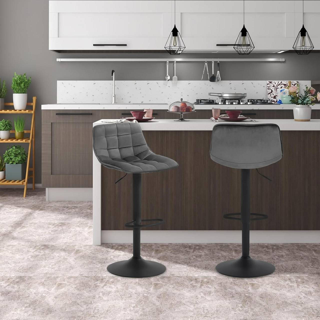 BARHOCKER aus Samt und Metall, Dunkelgrau - Dunkelgrau/Schwarz, Textil/Metall (42.5/82.5/38.5cm) - Woltu