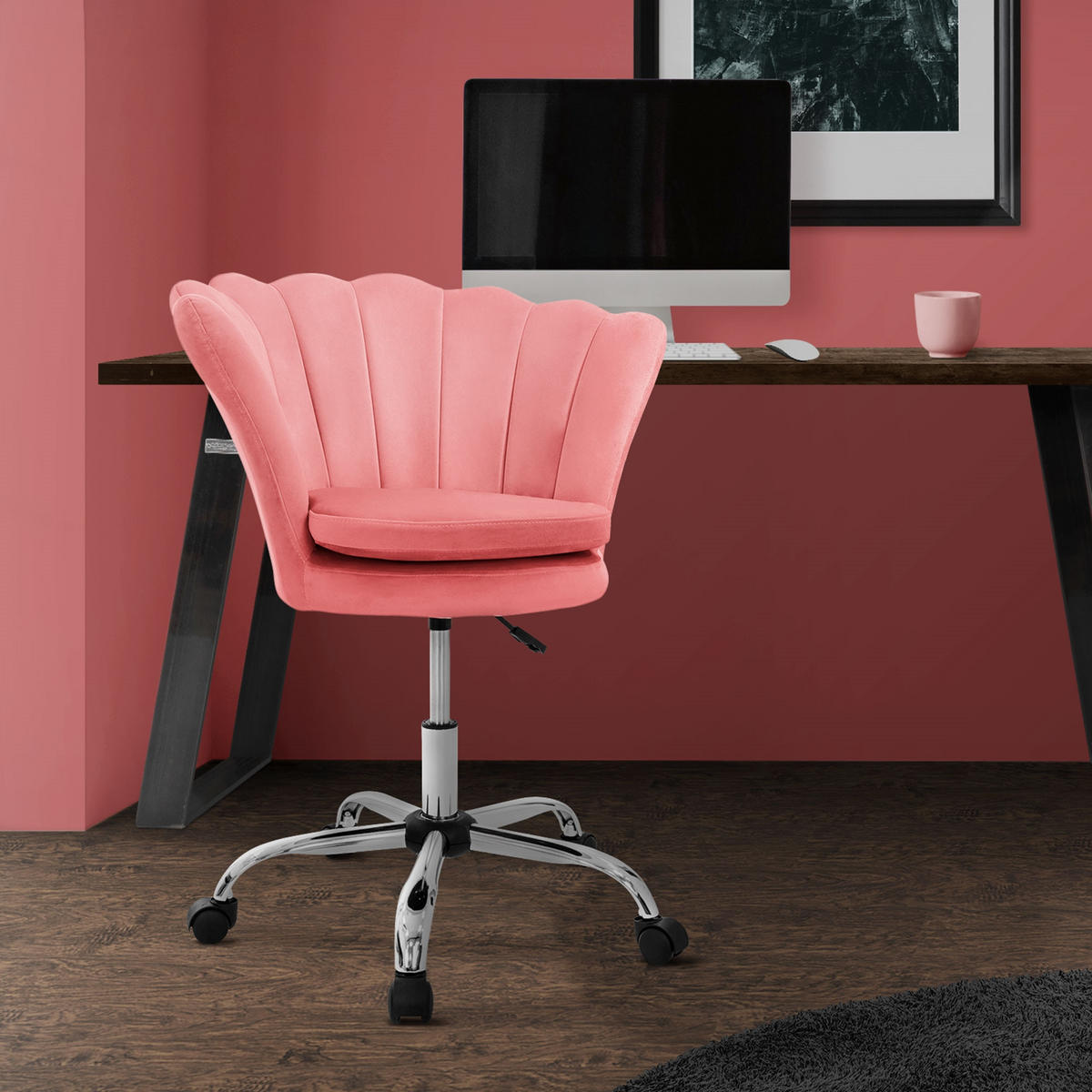 BÜROSTUHL Samt Rosa - Rosa, Metall (68/90/68cm) - ML-DESIGN