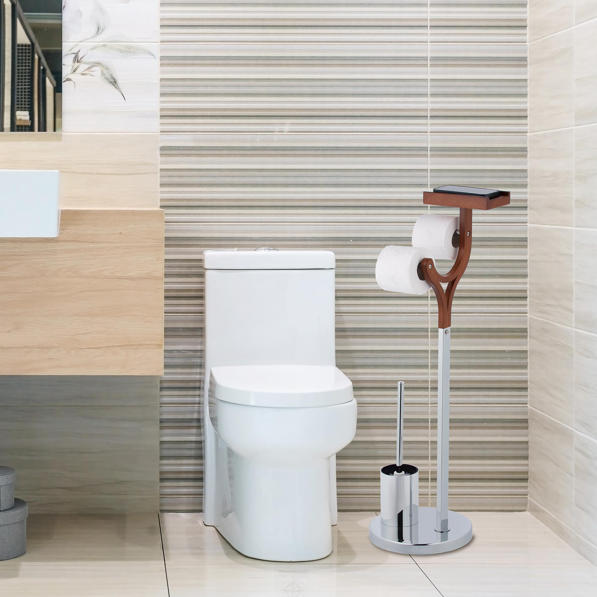 WC-GARNITUR - Silberfarben, Holzwerkstoff/Kunststoff (25/84/30cm) - Relaxdays