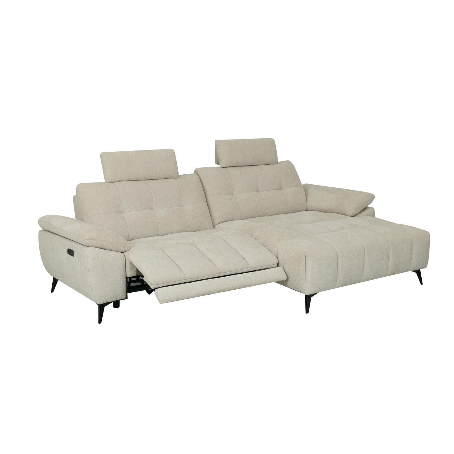 ECKSOFA Webstoff Creme Beige - Beige/Schwarz, Textil/Metall (268/156cm) - Furnhouse