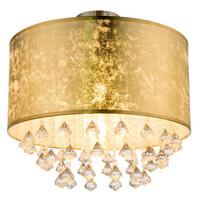 DECKENLEUCHTE Metall Textil Blattgold Kristalle - Goldfarben, Metall (30/30/31cm) - Globo Lighting