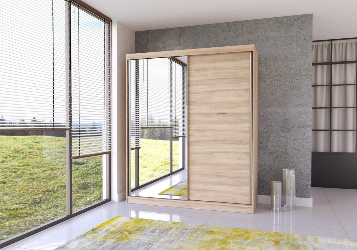 SCHIEBETÜRENSCHRANK - Tess 03 Sonoma - Sonoma Eiche, Holzwerkstoff/Metall (183/218/61cm) - Möblo