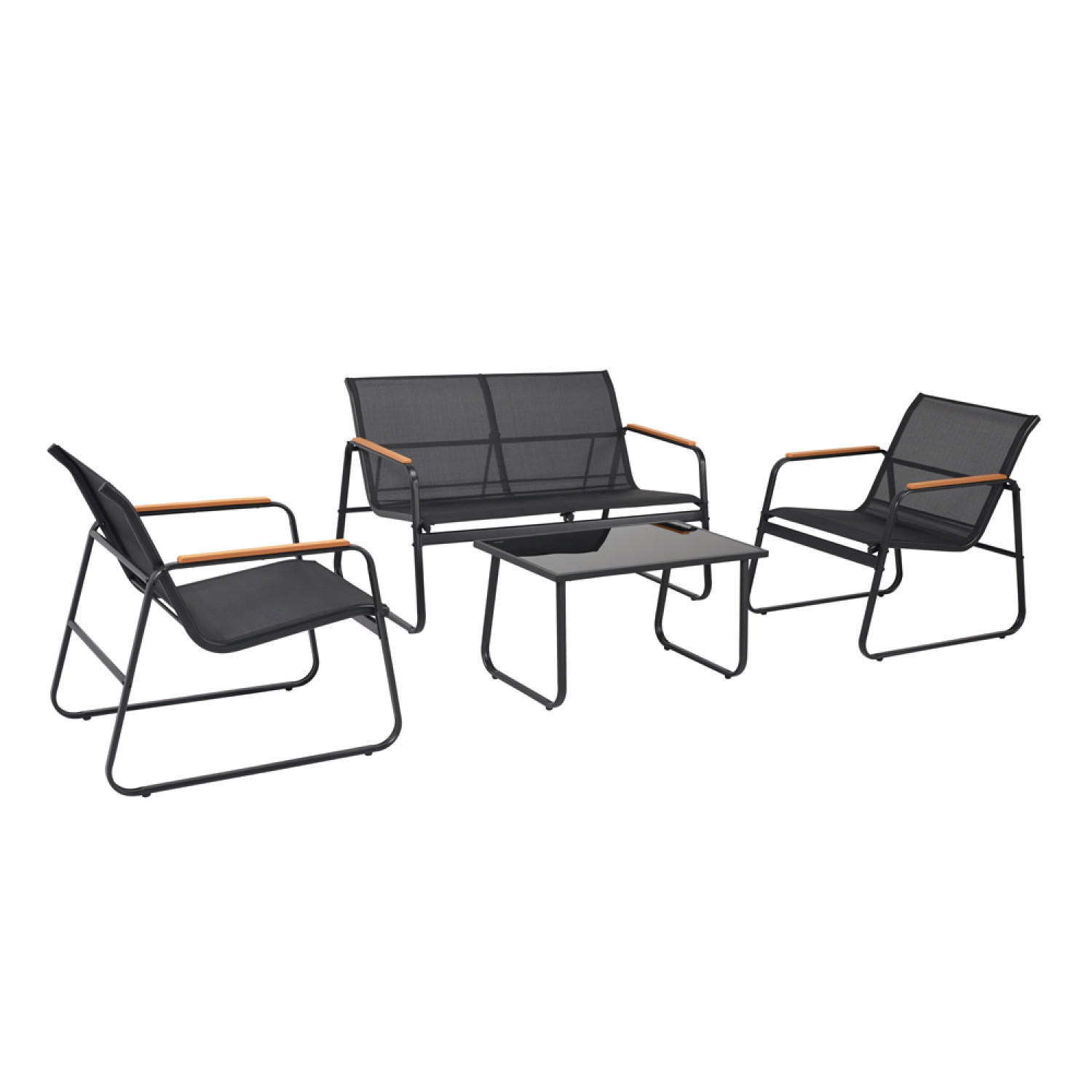 GARTENMÖBEL Aurora Schwarz 4 Personen Aus Stoff - Schwarz, Metall - Concept Usine