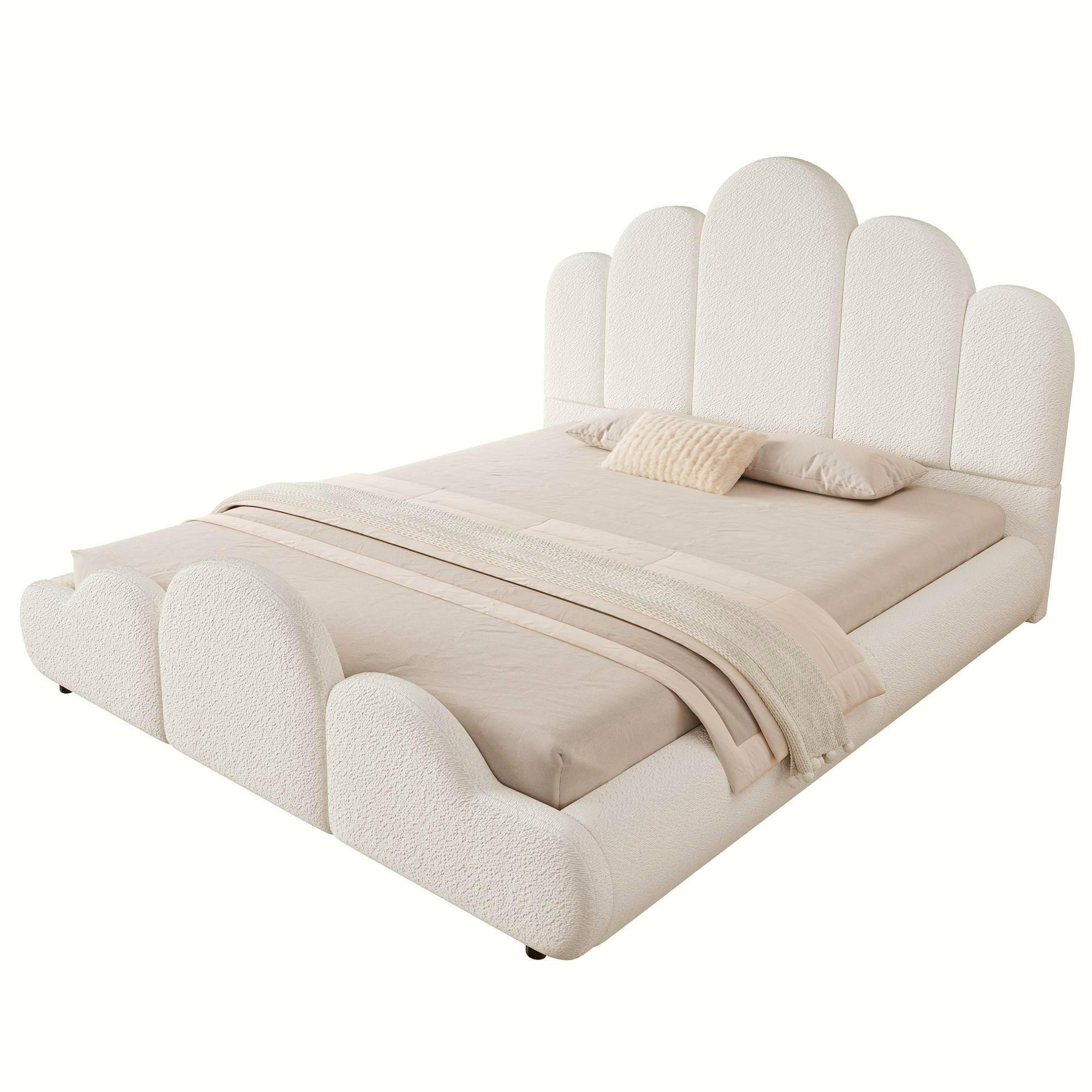 POLSTERBETT 140/200 cm in Beige mit Wolken-Design, abgerundeten Ecken, Bouclé und Lattenrost - Beige/Schwarz, Holzwerkstoff/Textil (140/200cm) - STILVORA