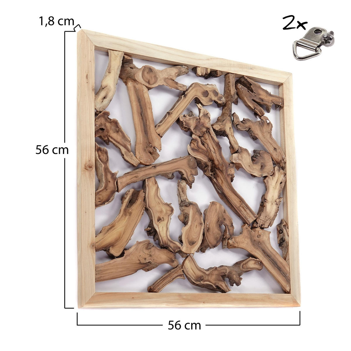 WANDDEKO Branch 56x56 cm, Teak Wurzelholz massiv naturfarben - Naturfarben, Holz (56/56/2cm) - CREEDWOOD