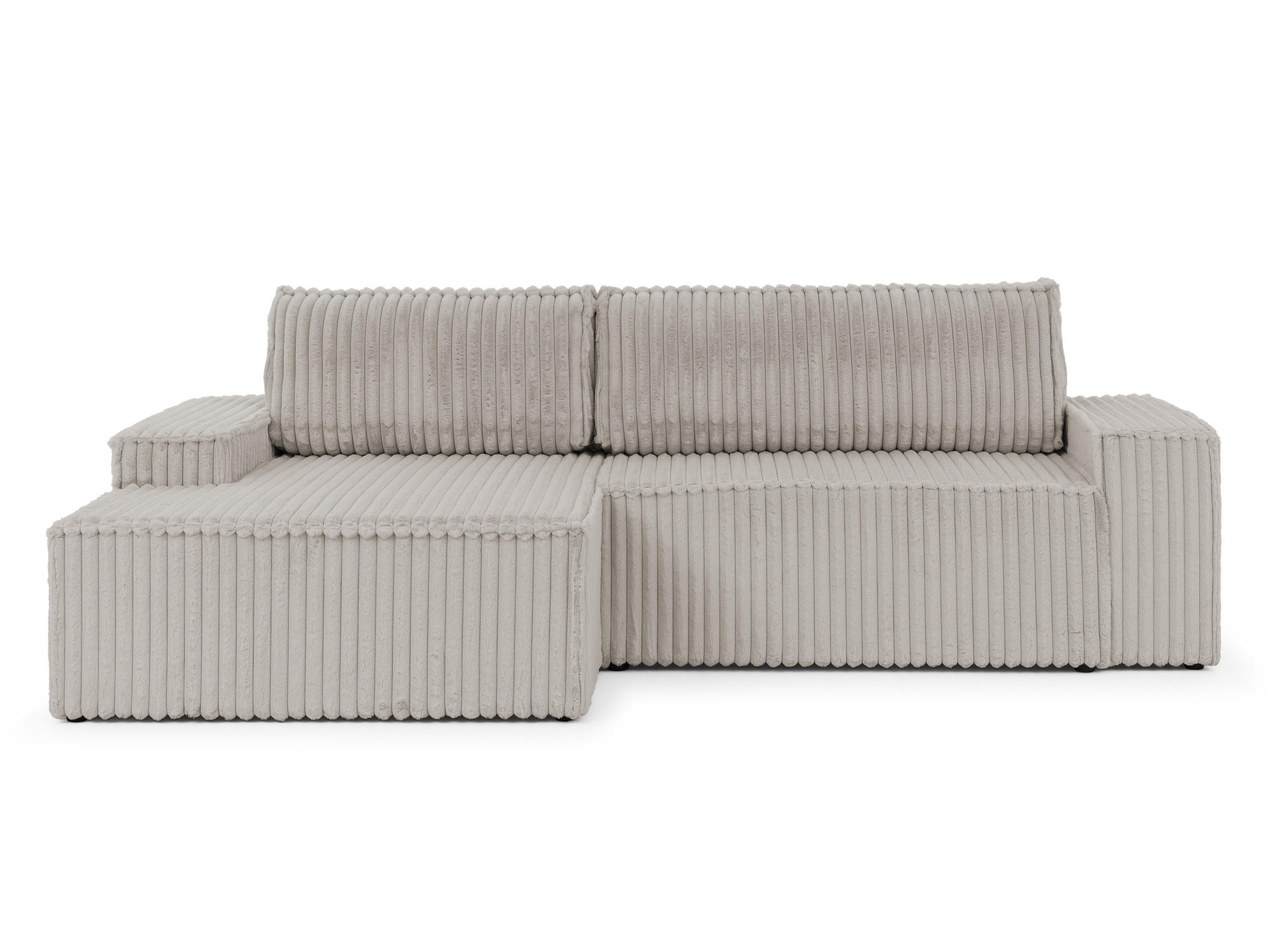 ECKSOFA Rivio mit Schlaffunktion und Bettkasten, Plüschcord Hellgrau - Hellgrau/Schwarz, Holz/Kunststoff (149/262cm) - S-Style