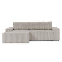 ECKSOFA Rivio mit Schlaffunktion und Bettkasten, Plüschcord Hellgrau - Hellgrau/Schwarz, Holz/Kunststoff (149/262cm) - S-Style