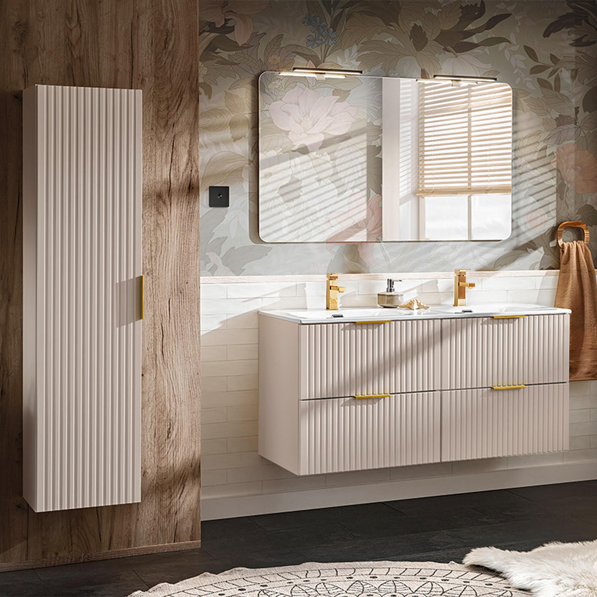 BADMÖBEL 120.4cm Adriel 2er-Set Beige - Beige, Holzwerkstoff (120.4/57/46cm) - Petits-meubles